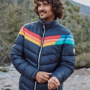 Marine Layer Zurich Puffer Coat in Multi Stripe size XXL